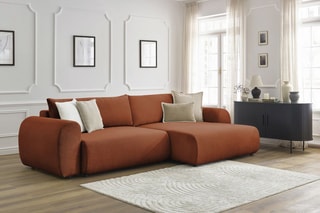 Canapé d'angle droit convertible Lucien - Orange - Couchage 250 x 150 cm