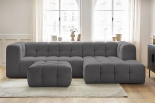 Canapé d'angle droit avec pouf Cloud - Gris foncé