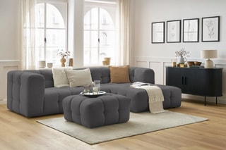 Canapé d'angle droit avec pouf Cloud - Gris foncé