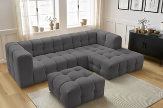 Canapé d'angle droit avec pouf Cloud - Gris foncé