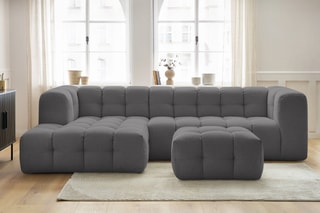 Canapé d'angle gauche avec pouf Cloud - Gris foncé