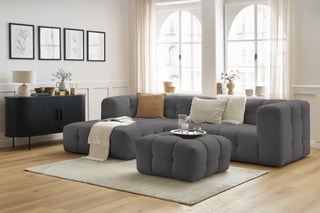Canapé d'angle gauche avec pouf Cloud - Gris foncé