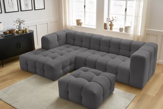 Canapé d'angle gauche avec pouf Cloud - Gris foncé