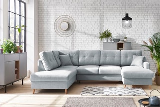 Canapé d'angle droit panoramique convertible Sweden - Gris - Couchage 260 x 130 cm
