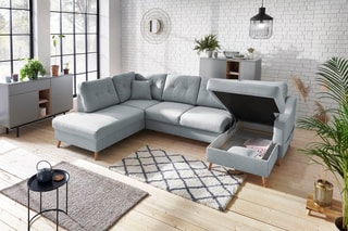 Canapé d'angle droit panoramique convertible Sweden - Gris - Couchage 260 x 130 cm