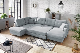 Canapé d'angle droit panoramique convertible Sweden - Gris - Couchage 260 x 130 cm