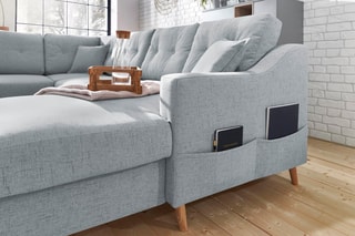 Canapé d'angle droit panoramique convertible Sweden - Gris - Couchage 260 x 130 cm