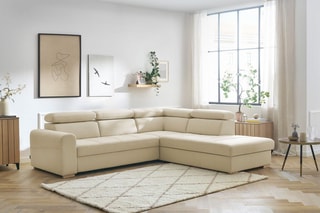 Canapé d'angle droit convertible Armand - Beige - Couchage 198 x 127 cm