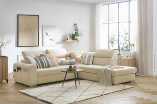 Canapé d'angle droit convertible Armand - Beige - Couchage 198 x 127 cm