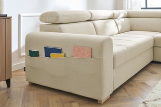 Canapé d'angle droit convertible Armand - Beige - Couchage 198 x 127 cm