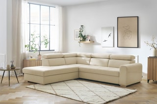 Canapé d'angle gauche convertible Armand - Beige - Couchage 198 x 127 cm