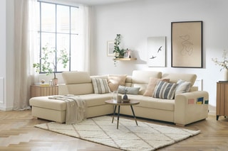Canapé d'angle gauche convertible Armand - Beige - Couchage 198 x 127 cm