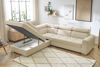 Canapé d'angle gauche convertible Armand - Beige - Couchage 198 x 127 cm