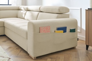Canapé d'angle gauche convertible Armand - Beige - Couchage 198 x 127 cm