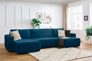 Canapé panoramique convertible Nihad - 
Bleu - Couchage 328 x 139 cm
