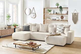 Canapé d'angle panoramique convertible Envy - Crème - Couchage 330 x 139 cm