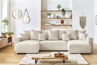 Canapé d'angle panoramique convertible Envy - Crème - Couchage 330 x 139 cm