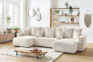 Canapé d'angle panoramique convertible Envy - Crème - Couchage 330 x 139 cm