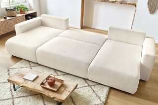 Canapé d'angle panoramique convertible Envy - Crème - Couchage 330 x 139 cm