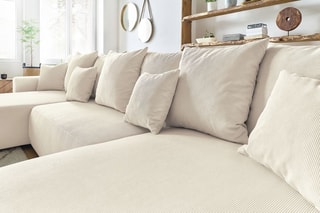 Canapé d'angle panoramique convertible Envy - Crème - Couchage 330 x 139 cm