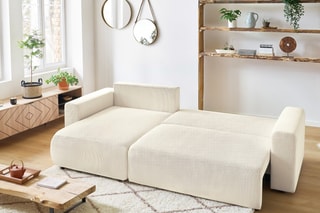 Canapé d'angle réversible convertible Envy - Crème - Couchage 231 x 130 cm