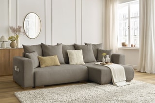 Canapé d'angle réversible convertible Sidonie - Taupe - Couchage 231 x 133 cm