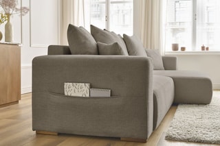Canapé d'angle réversible convertible Sidonie - Taupe - Couchage 231 x 133 cm