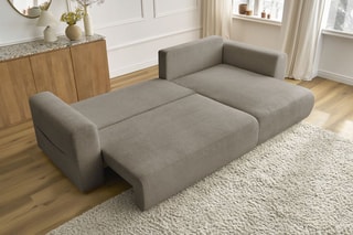 Canapé d'angle réversible convertible Sidonie - Taupe - Couchage 231 x 133 cm