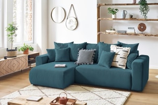 Canapé d'angle réversible convertible Envy - Bleu canard - Couchage 231 x 130 cm