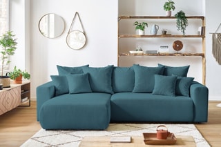 Canapé d'angle réversible convertible Envy - Bleu canard - Couchage 231 x 130 cm