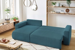 Canapé d'angle réversible convertible Envy - Bleu canard - Couchage 231 x 130 cm
