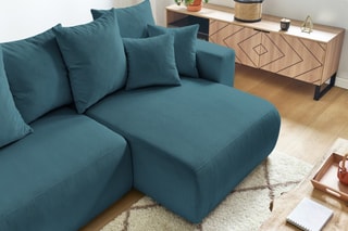 Canapé d'angle réversible convertible Envy - Bleu canard - Couchage 231 x 130 cm