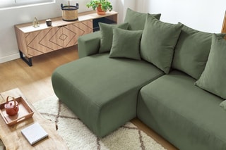 Canapé d'angle réversible convertible Envy - Kaki - Couchage 231 x 130 cm