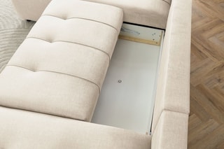 Canapé d'angle droit panoramique convertible Arsene - Beige - Couchage 135 x 325 cm