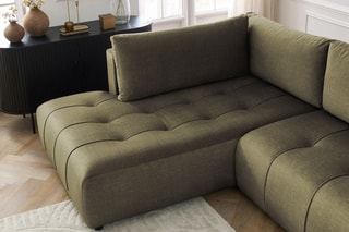 Canapé d'angle droit panoramique convertible Arsene - Vert - Couchage 135 x 325 cm