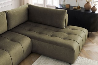 Canapé d'angle gauche panoramique convertible Arsene - Vert - Couchage 135 x 325 cm