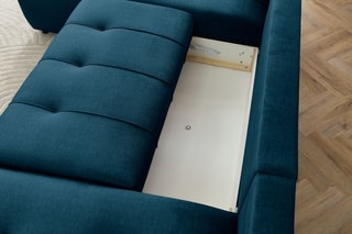 Canapé d'angle droit panoramique convertible Arsene - Bleu - Couchage 135 x 325 cm