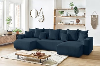 Canapé d'angle panoramique convertible Envy - Bleu canard - Couchage 330 x 139 cm