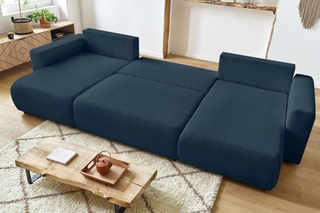 Canapé d'angle panoramique convertible Envy - Bleu canard - Couchage 330 x 139 cm