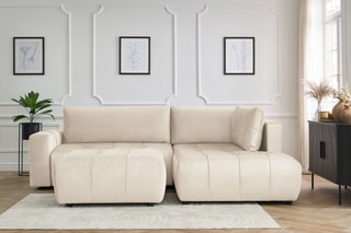 Canapé d'angle droit convertible avec pouf Arsene - Beige - Couchage 135 x 228 cm