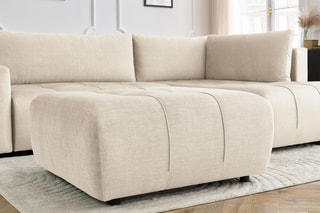 Canapé d'angle droit convertible avec pouf Arsene - Beige - Couchage 135 x 228 cm