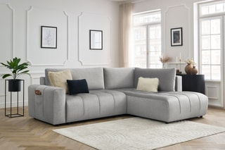 Canapé d'angle droit convertible Arsène - Gris clair - Couchage 135 x 204 cm