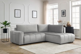 Canapé d'angle droit convertible Arsène - Gris clair - Couchage 135 x 204 cm