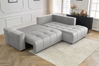Canapé d'angle droit convertible Arsène - Gris clair - Couchage 135 x 204 cm