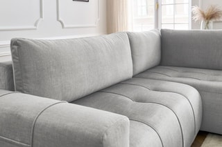 Canapé d'angle droit convertible Arsène - Gris clair - Couchage 135 x 204 cm