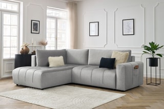 Canapé d'angle gauche convertible Arsène - Gris clair - Couchage 135 x 204 cm