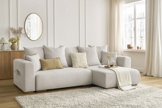 Canapé d'angle réversible convertible Sidonie - Beige - Couchage 231 x 133 cm