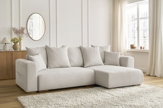 Canapé d'angle réversible convertible Sidonie - Beige - Couchage 231 x 133 cm