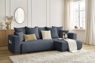 Canapé d'angle réversible convertible Sidonie - Bleu foncé - Couchage 231 x 133 cm