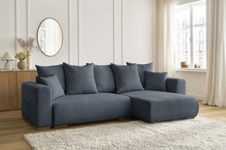 Canapé d'angle réversible convertible Sidonie - Bleu foncé - Couchage 231 x 133 cm